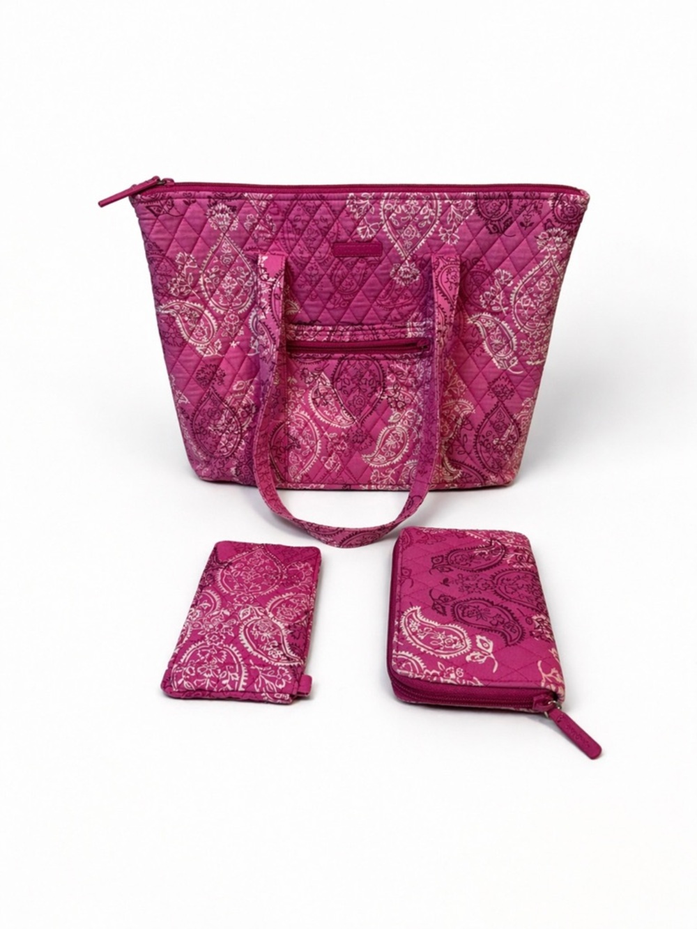 Vera Bradley Quilted Paisley Tote Set in Fuchsia